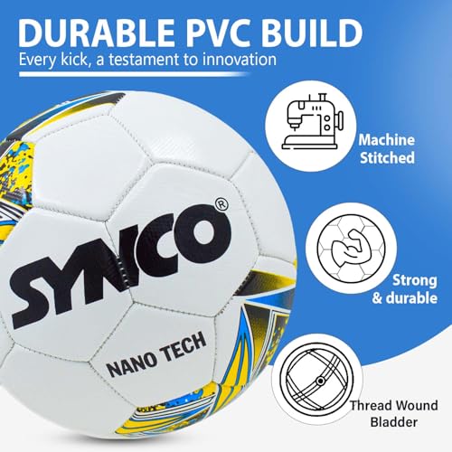 Synco Football Nano Tech | Football for Training & Practice | PVC Machine Stitched | 32 Panel | Suitable for Soft & Grass Ground | Training Soccer Ball for Beginners | Soccer Ball Size 5 - Image 3