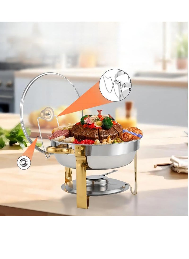 4 Pack Chafing Dish Buffet Set 5 Qt, 5L Stainless Steel Chafing Dishes,Round Catering Warmer Server with Glass Lid & Cover Holder,Food Warmers for Parties, Wedding,Birthday - Image 3