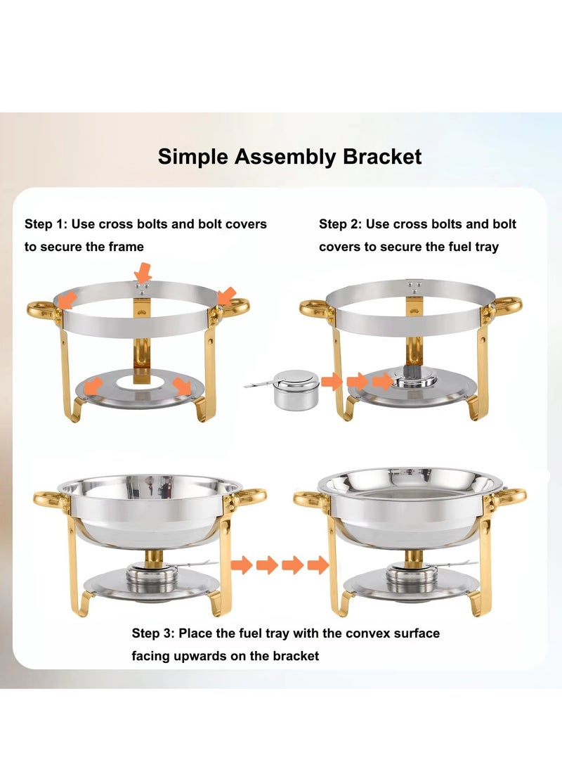 4 Pack Chafing Dish Buffet Set 5 Qt, 5L Stainless Steel Chafing Dishes,Round Catering Warmer Server with Glass Lid & Cover Holder,Food Warmers for Parties, Wedding,Birthday - Image 4
