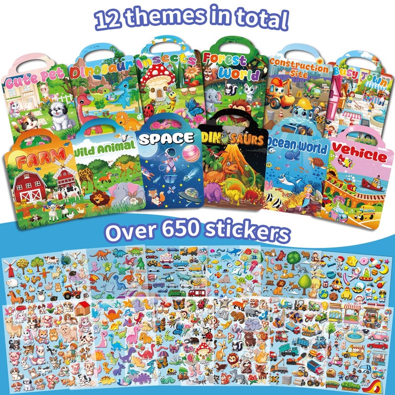 Kalysky 12 Set Reusable Sticker Books for Toddlers 2-4 1-3, Kids 3D Puffy Sticker Activity Books, Birthday Party Favors Goodie Bags Stuffer - Image 2