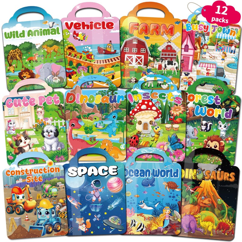 Kalysky 12 Set Reusable Sticker Books for Toddlers 2-4 1-3, Kids 3D Puffy Sticker Activity Books, Birthday Party Favors Goodie Bags Stuffer - Image 1