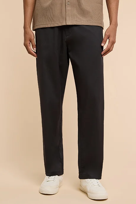أر أند بي Solid Loose Fit Pants with Elastic Waist