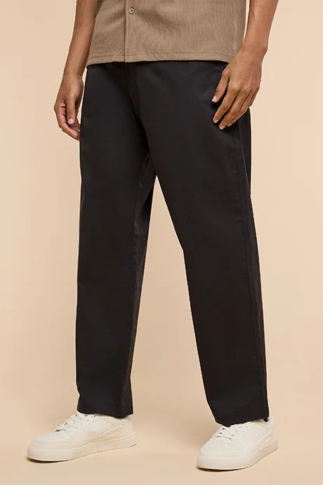أر أند بي Solid Loose Fit Pants with Elastic Waist