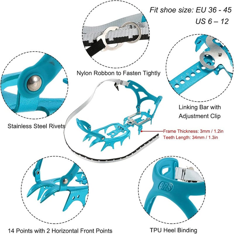 BRS -S3 Ultralight 14 Teeth Aluminium Alloy Bundled Crampons Ice Gripper Outdoor Ice Climbing Kits Crampons for Footwear (Blue) - Image 2