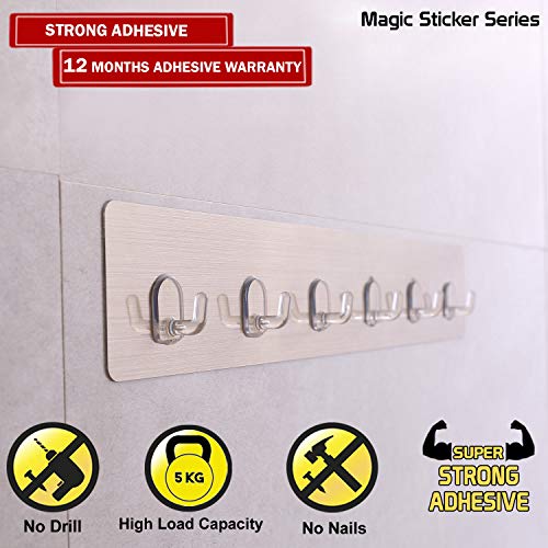 HOKIPO Magic Sticker Series Self Adhesive Bathroom Hook Rail, Hook for Kitchen, Wall Hooks for Hanging, Kitchen Hooks for Hanging Utensils, Key Holder White , Plastic , (Pack of 1) - Image 2