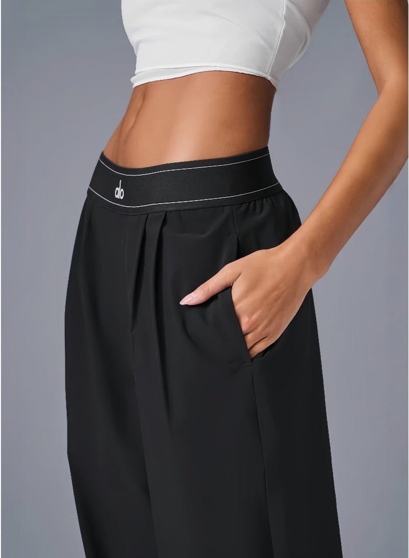 ألو يوغا بنطلون ALO Yoga 30 Inseam Suit Up، بنطلون واسع الساق بقصّة عادية للنساء (مصمم للطول 5'7 أقل) - أسود - Image 4