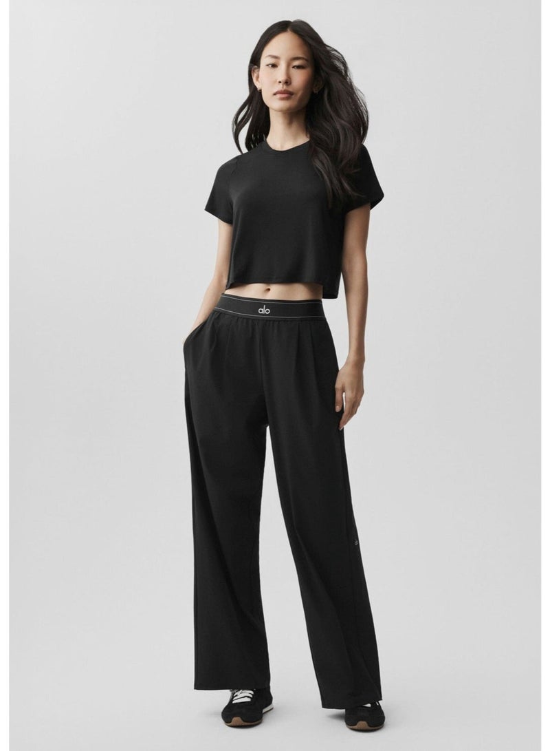 بنطلون ALO Yoga 30 Inseam Suit Up، بنطلون واسع الساق بقصّة عادية للنساء (مصمم للطول 5'7 أقل) - أسود - Image 5
