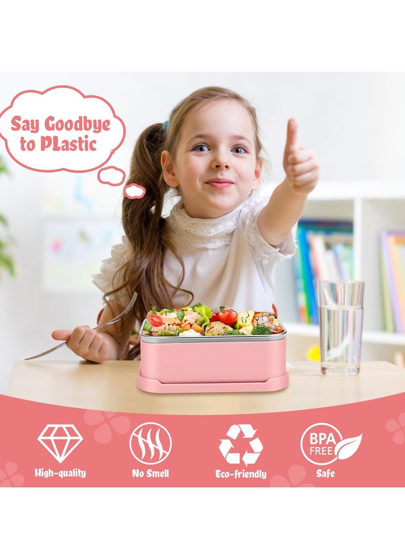 SOLARAE 2 Pack Stainless Steel Snack Containers, Reusable Small Metal Bento Lunch Container Box, Leak Proof silicone Lids&Dip Containers, Suitable for Daycare, School Travel (18oz) - Image 5