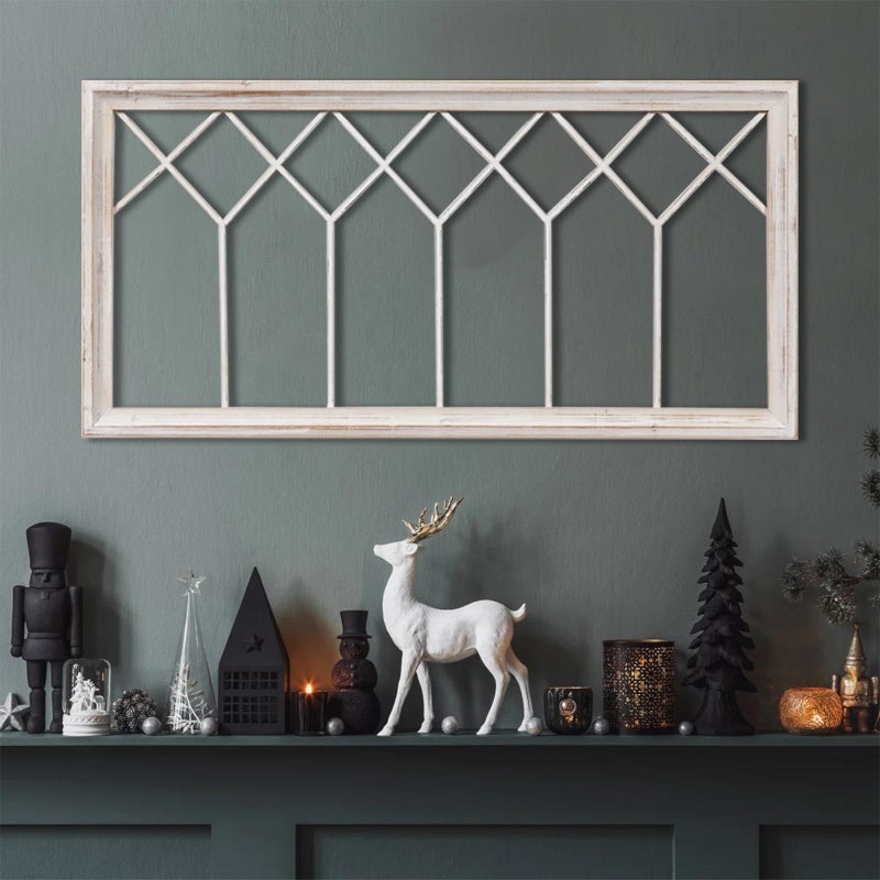 Sintosin Rustic Wood Window Frame Wall Decor 40 x 20 inches, Hanging Washable White Farmhouse Faux Windows Frames for Walls, Decorative Wall Art for Living Room Bedroom Hallway Christmas - Image 5