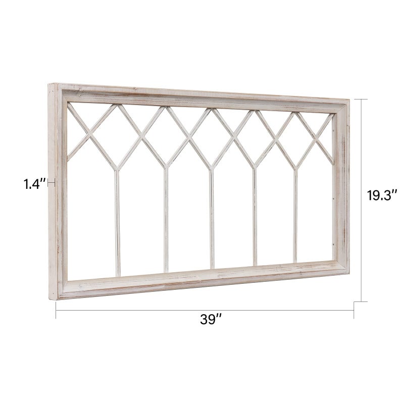 Sintosin Rustic Wood Window Frame Wall Decor 40 x 20 inches, Hanging Washable White Farmhouse Faux Windows Frames for Walls, Decorative Wall Art for Living Room Bedroom Hallway Christmas - Image 2