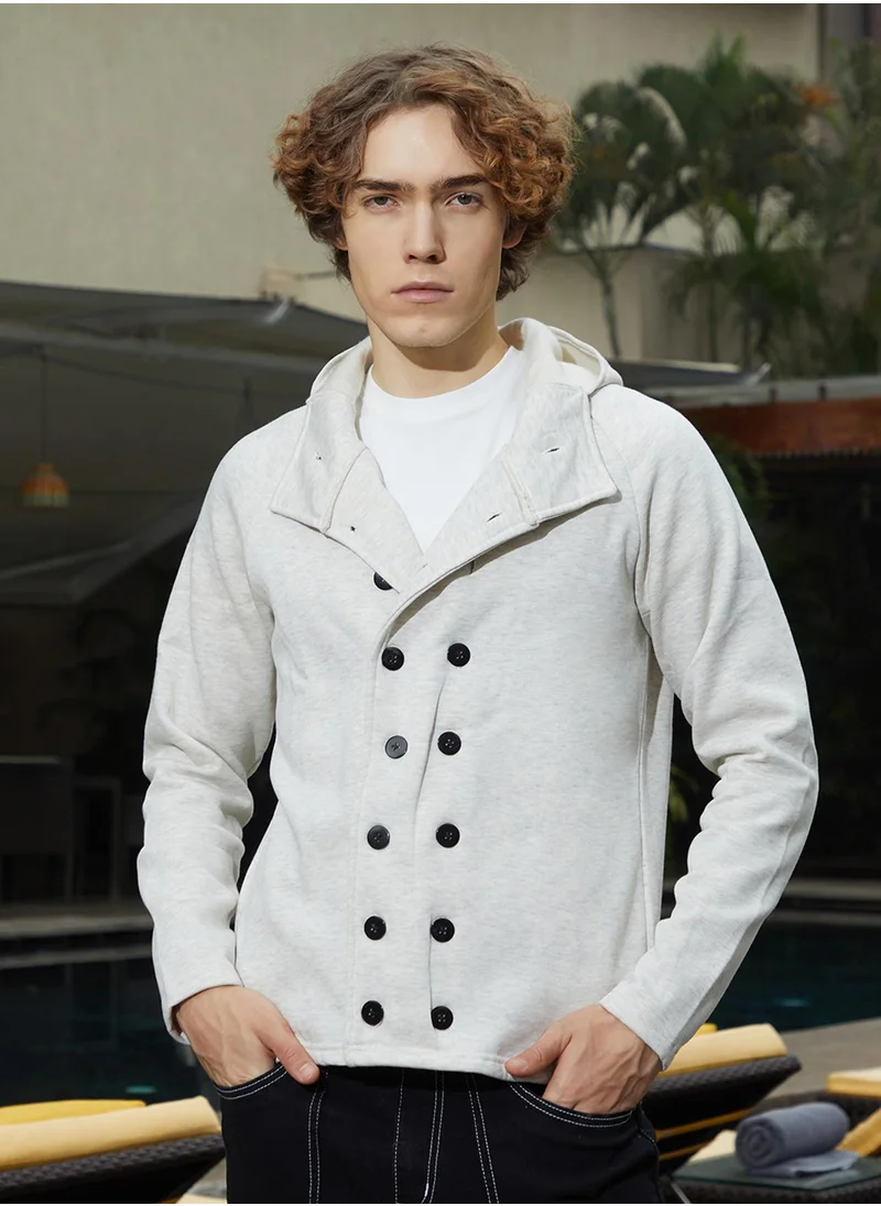 Campus Sutra Men's Cloud Grey Double-Breasted Jacket