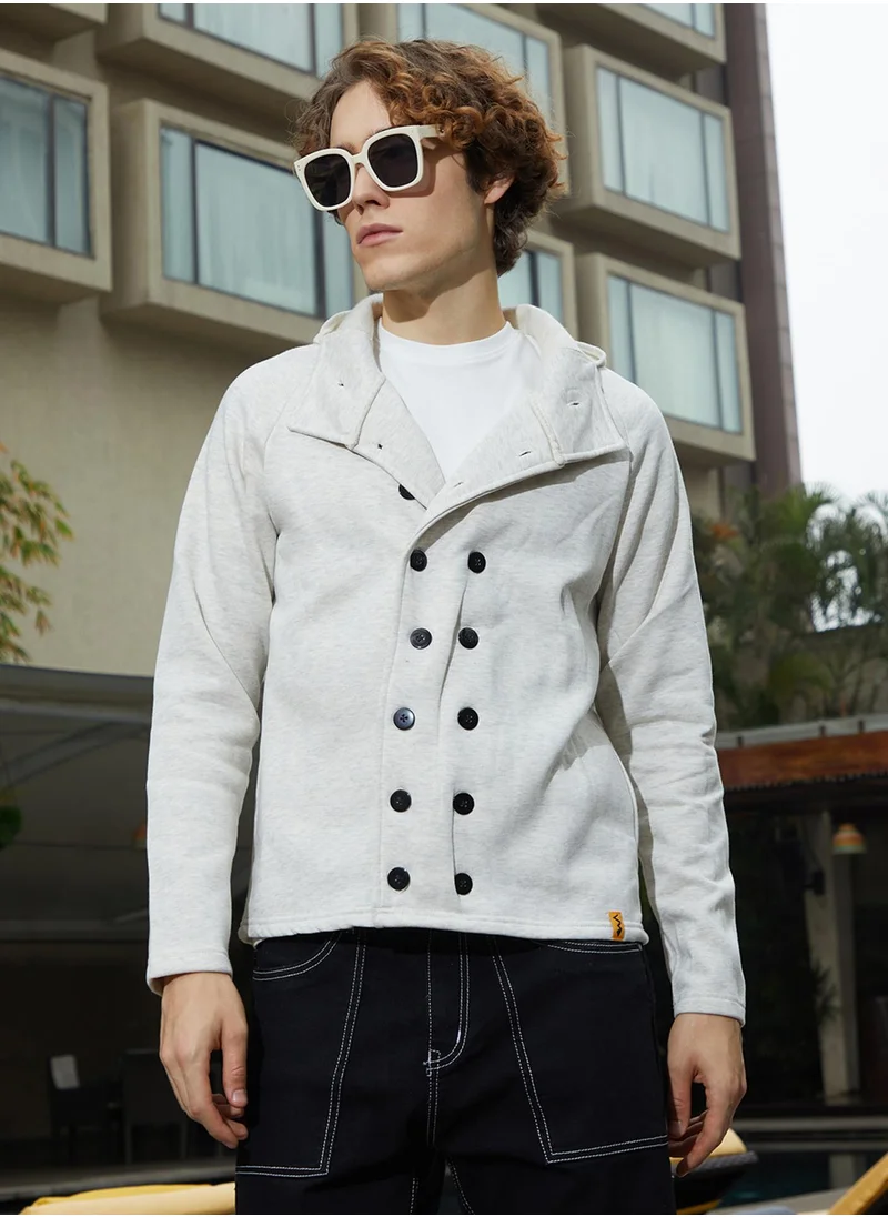 Campus Sutra Men's Cloud Grey Double-Breasted Jacket