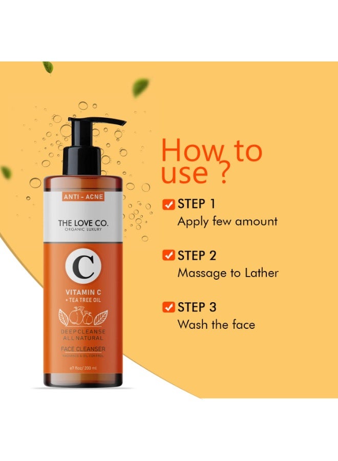 THE LOVE CO. Vitamin C & Tea Tree Oil Face Wash - Foaming Cleanser for Instant Glow & De-Tan, Suitable for All Skin Types, 100% Vegan, 200ml - Image 4