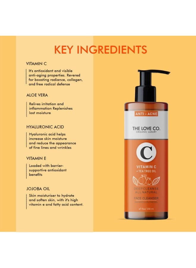 THE LOVE CO. Vitamin C & Tea Tree Oil Face Wash - Foaming Cleanser for Instant Glow & De-Tan, Suitable for All Skin Types, 100% Vegan, 200ml - Image 3