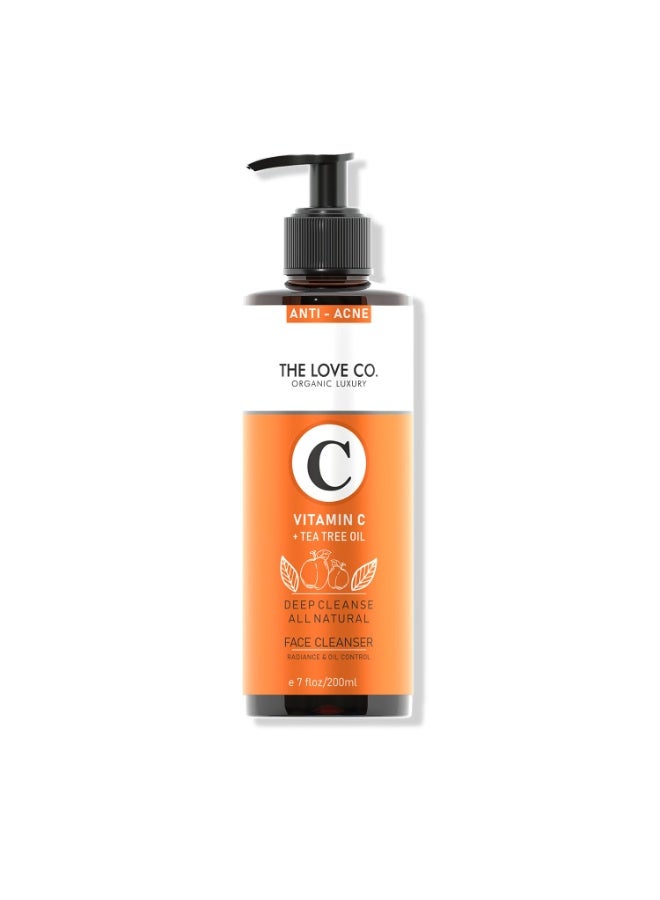 THE LOVE CO. Vitamin C & Tea Tree Oil Face Wash - Foaming Cleanser for Instant Glow & De-Tan, Suitable for All Skin Types, 100% Vegan, 200ml - Image 1