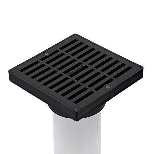 NDS 640 6-Inch Square Grate with Low-Profile Adapter Drain, Connects to 3-Inch and 4-Inch Drain Pipes and Fittings, for Small Lawns, Landscaping and Patios, Plastic, Black - Image 2