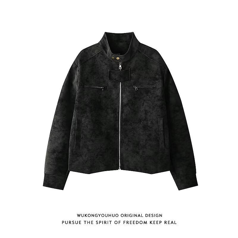 2024 Stand Collar High-End Motorcycle Leather Jacket Men'S Short Shoulder Pad Jacket Loose Flying Jacket Trendy Brand - Image 1