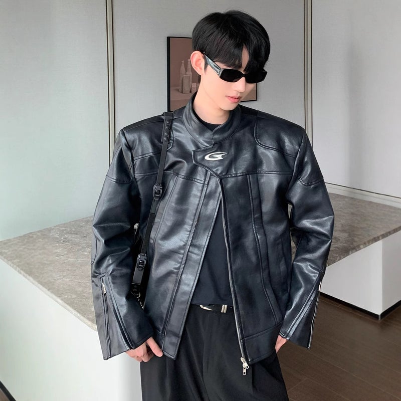 2024 Stand Collar High-End Motorcycle Leather Jacket Men'S Short Shoulder Pad Jacket Loose Flying Jacket Trendy Brand - Image 4