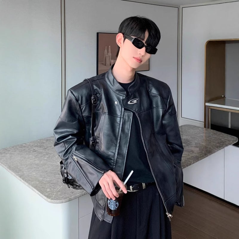 2024 Stand Collar High-End Motorcycle Leather Jacket Men'S Short Shoulder Pad Jacket Loose Flying Jacket Trendy Brand - Image 5