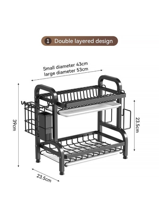2-Tier Carbon Steel Dish Drying Rack, Large Capacity Rust-Proof Kitchen Organizer with Utensil & Cutting Board Holder, Drainboard Set for Counter - Image 5