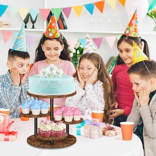 ELITEROO 4 Tier Round Cupcake Tower Stand for 50 Cupcakes, 360° Rotating Wood Cake Stand with Tiered Trays, Farmhouse Cookie Stand for Dessert Table Display for Wedding Birthday Baby Shower Tea Party - Image 2