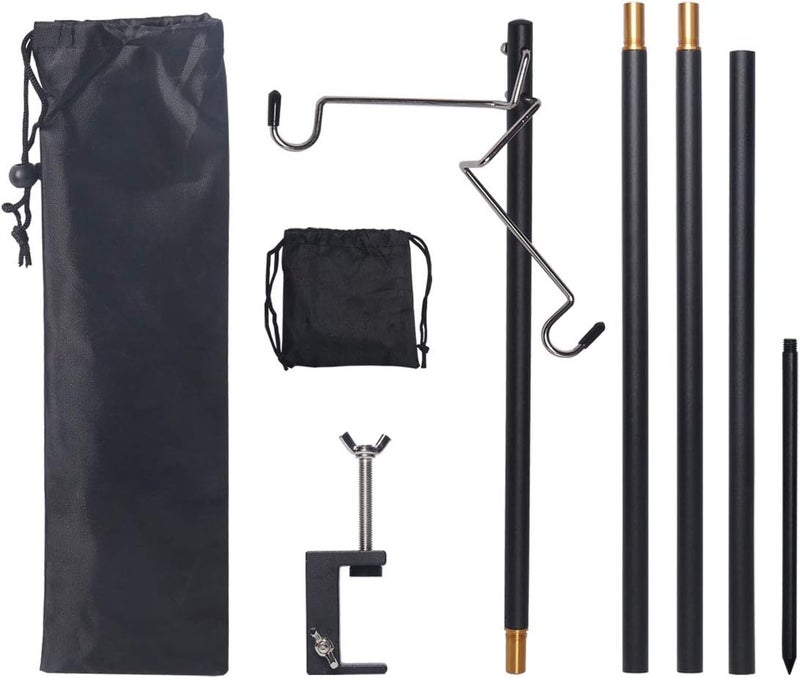 HIKEMAN Folding Lantern Stand Pole Portable Lamp Stand Hook Collapasible Light Stand Holder for Camping Fishing Picnic BBQ Outdoor Activities (Black) - Image 1