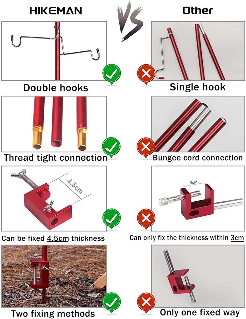 HIKEMAN Folding Lantern Stand Pole Portable Lamp Stand Hook Collapasible Light Stand Holder for Camping Fishing Picnic BBQ Outdoor Activities (Black) - Image 4