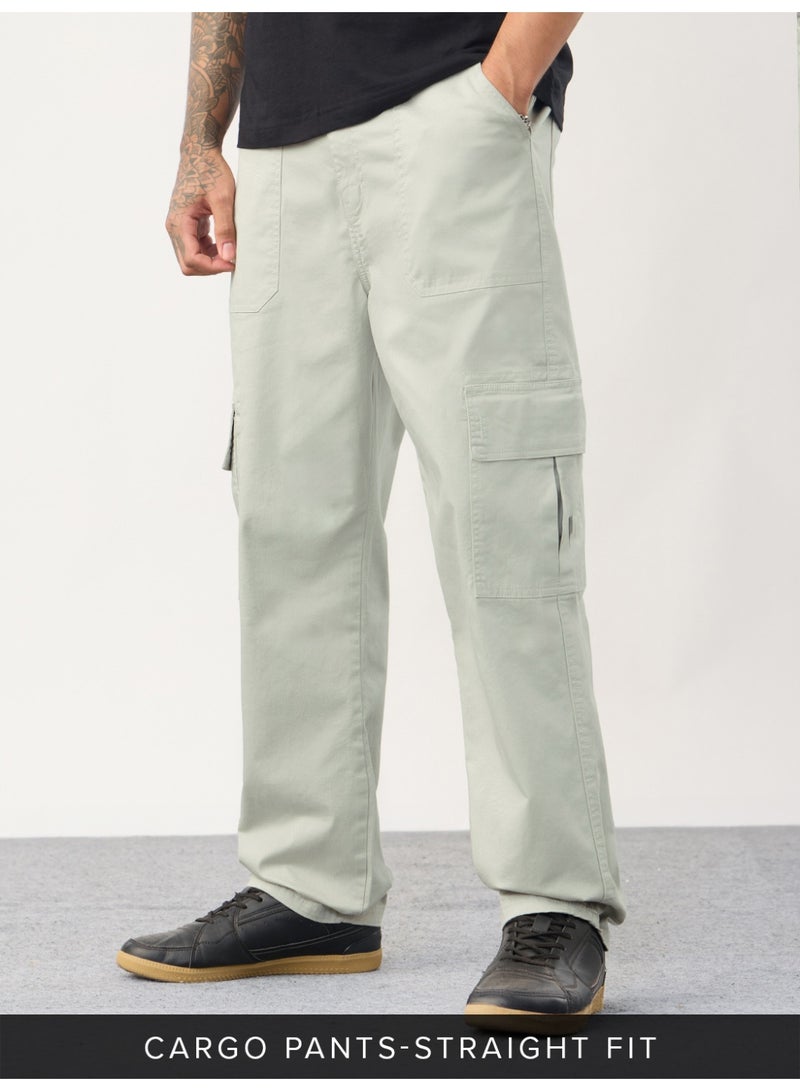 The Souled Store Men Feather Grey Solid Straight Fit Cargo Pants - Image 1