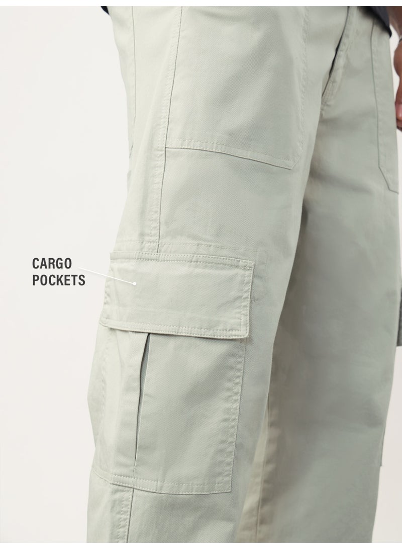 The Souled Store Men Feather Grey Solid Straight Fit Cargo Pants - Image 2