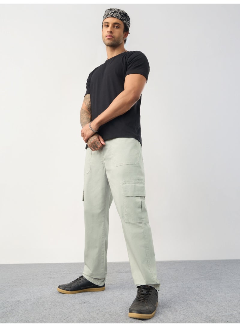 The Souled Store Men Feather Grey Solid Straight Fit Cargo Pants - Image 3