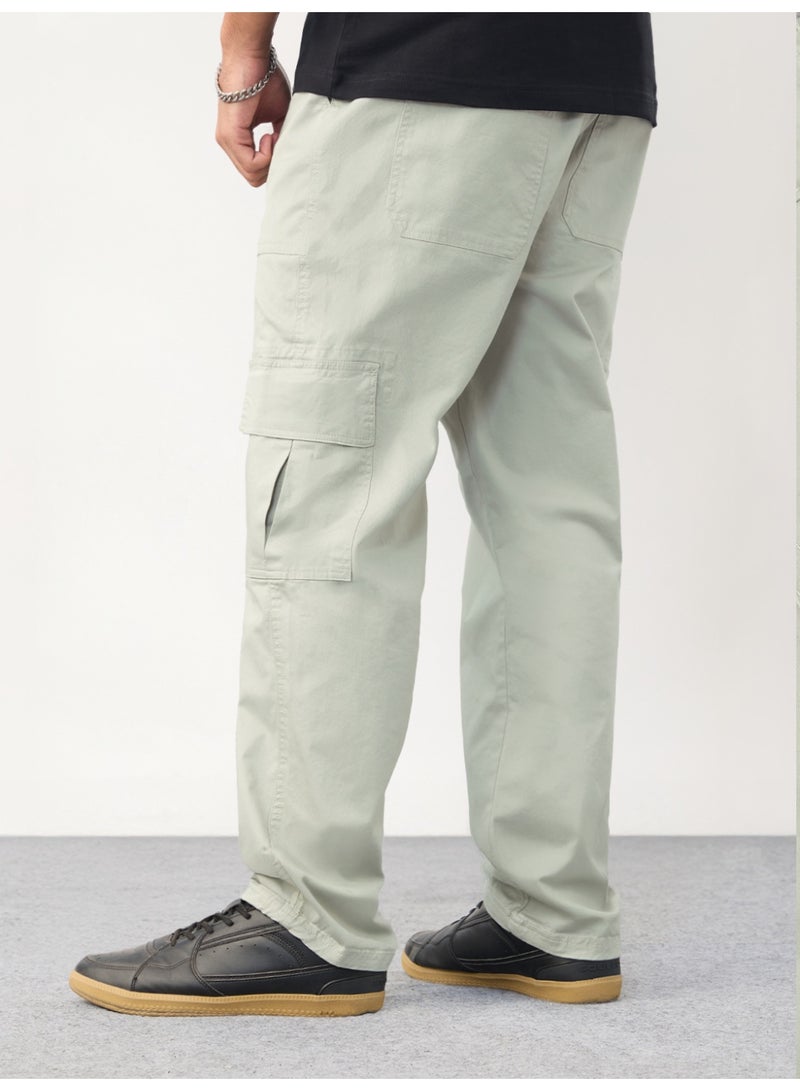 The Souled Store Men Feather Grey Solid Straight Fit Cargo Pants - Image 4