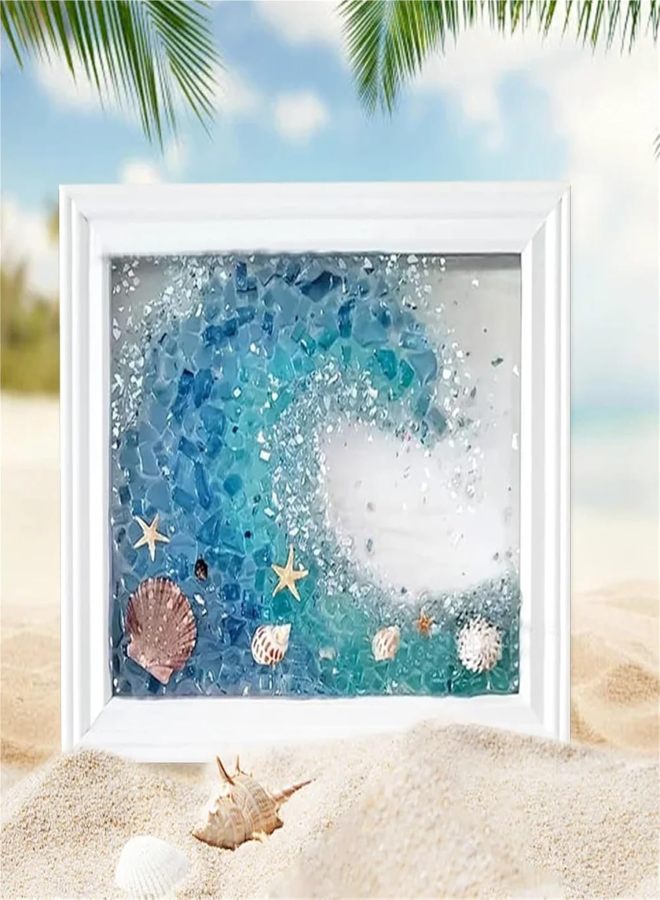 Sea Glass Art Creation Kit, Ocean-Style Resin Mosaic DIY Handmade Decorative Painting Material Set, Blue - Image 1