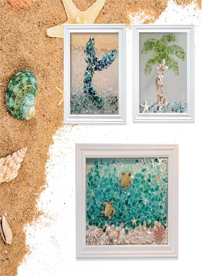 Sea Glass Art Creation Kit, Ocean-Style Resin Mosaic DIY Handmade Decorative Painting Material Set, Blue - Image 5