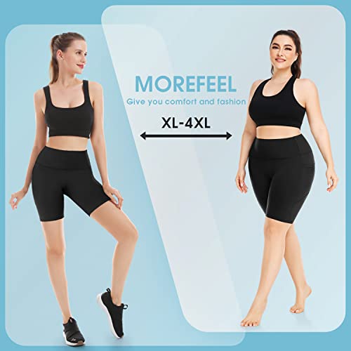 MOREFEEL Plus Size 8" Biker Shorts with Pockets for Women –Black High Waisted Tummy Control Yoga Shorts (XL-4XL) - Image 4