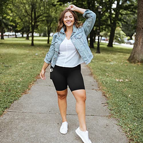 MOREFEEL Plus Size 8" Biker Shorts with Pockets for Women –Black High Waisted Tummy Control Yoga Shorts (XL-4XL) - Image 2