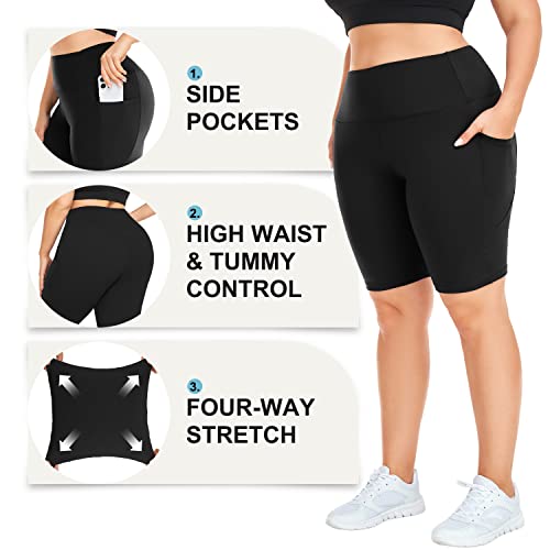 MOREFEEL Plus Size 8" Biker Shorts with Pockets for Women –Black High Waisted Tummy Control Yoga Shorts (XL-4XL) - Image 5