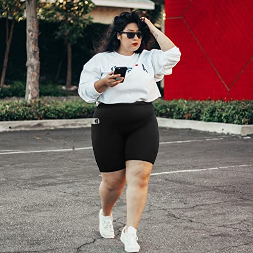 MOREFEEL Plus Size 8" Biker Shorts with Pockets for Women –Black High Waisted Tummy Control Yoga Shorts (XL-4XL) - Image 3