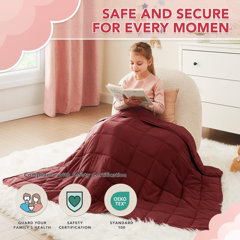 CuteKing Weighted Blanket - Weighted Blanket with Premium Glass Beads - Breathable Heavy Blanket for Comfort Sleep - Thick Blanket All Season (7lbs, 40"x60", Claret Red) - Image 2