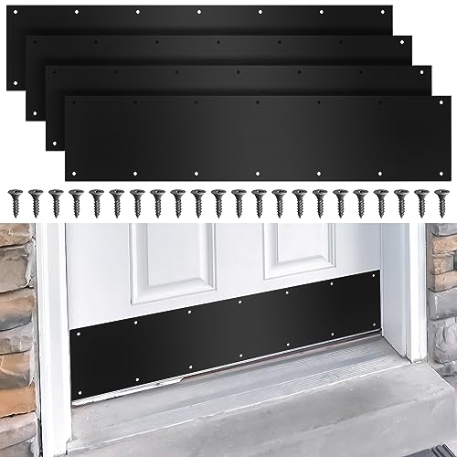 Dunzy Door Kick Plate with Black Screws Thickness Satin Aluminum Door Push Plate Polished Metal Kickplate for Protection Black Color4 Pcs6 x 30 - Image 1