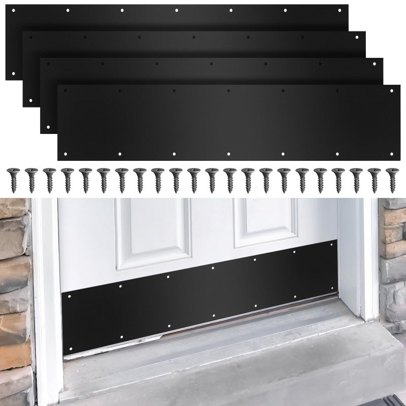 Dunzy Door Kick Plate with Black Screws Thickness Satin Aluminum Door Push Plate Polished Metal Kickplate for Protection Black Color4 Pcs6 x 30 - Image 2