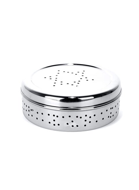 SAUBHAGYA Stainless Steel Coriander Box with HolesDhaniya DibbaStorage Container for Sprouts Chilies Coriander 650ml Medium
