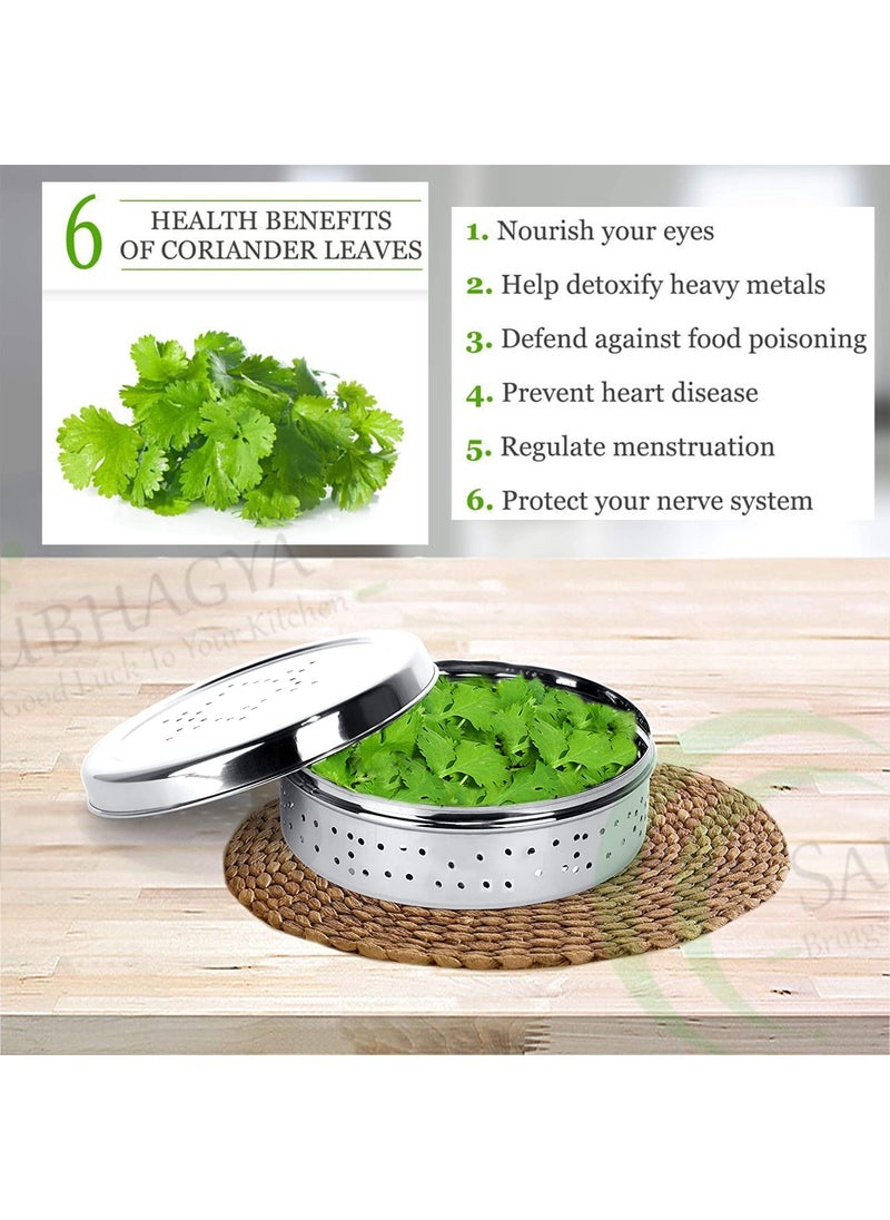 Saubhagya SAUBHAGYA Stainless Steel Coriander Box with HolesDhaniya DibbaStorage Container for Sprouts Chilies Coriander 650ml Medium  - Image 3