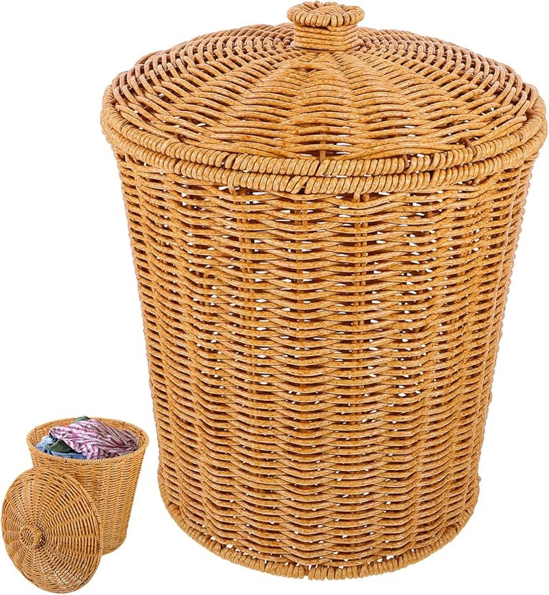 سلة غسيل كبيرة منسوجة مع غطاء، منظف تخزين محمول للحمام وغرفة النوم - Image 2