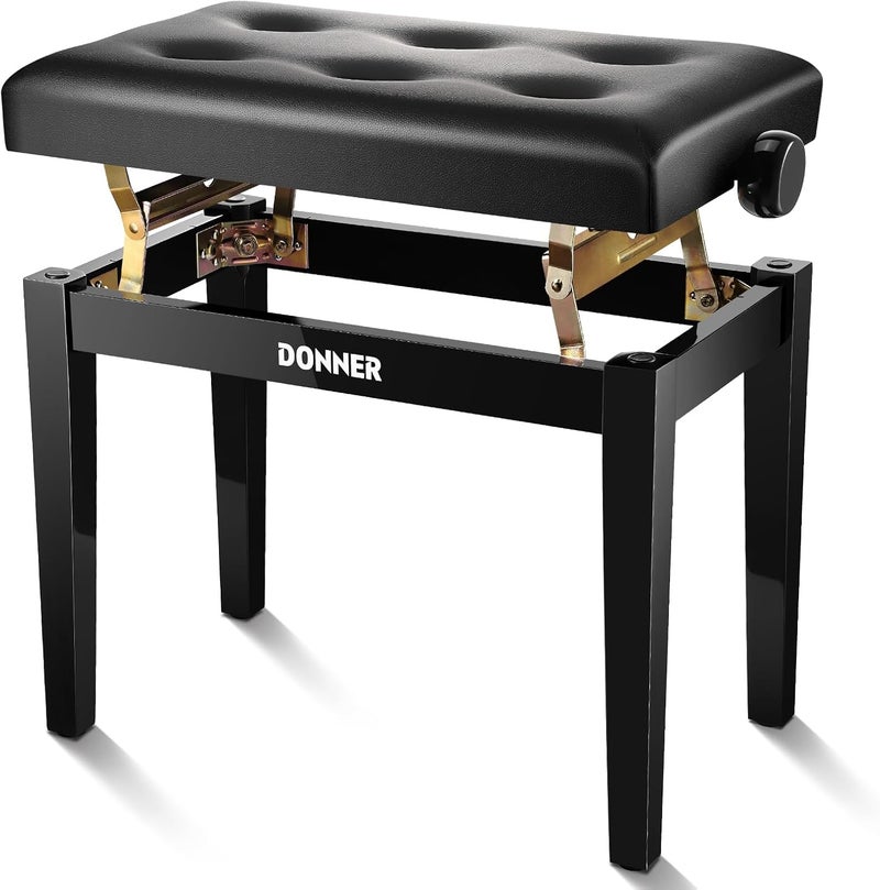 Donner Adjustable Piano Bench with High-Density Sponge Cushion and Metal Lifting Mechanism, Black - Image 1