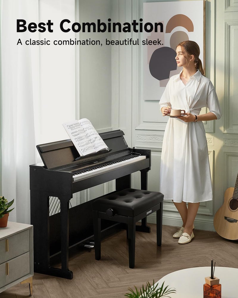Donner Adjustable Piano Bench with High-Density Sponge Cushion and Metal Lifting Mechanism, Black - Image 5