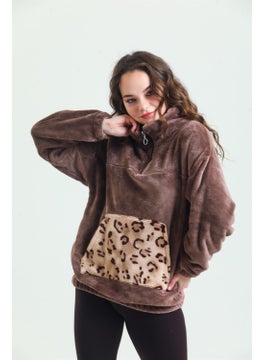 Magic Form 37285 Women's Coffee Zippered Polar Fleece Pajama Top  - Image 1
