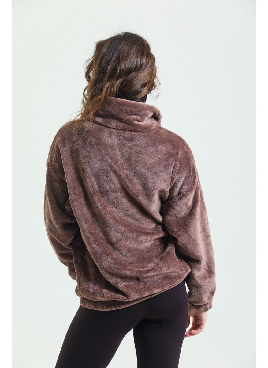 Magic Form 37285 Women's Coffee Zippered Polar Fleece Pajama Top  - Image 5