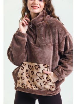 Magic Form 37285 Women's Coffee Zippered Polar Fleece Pajama Top  - Image 2
