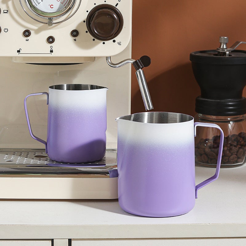 304 stainless steel flower cup pointed mouth coffee flower jar milk bubble cup gradient color creative household coffee utensils(600ml gradient blue) - Image 4