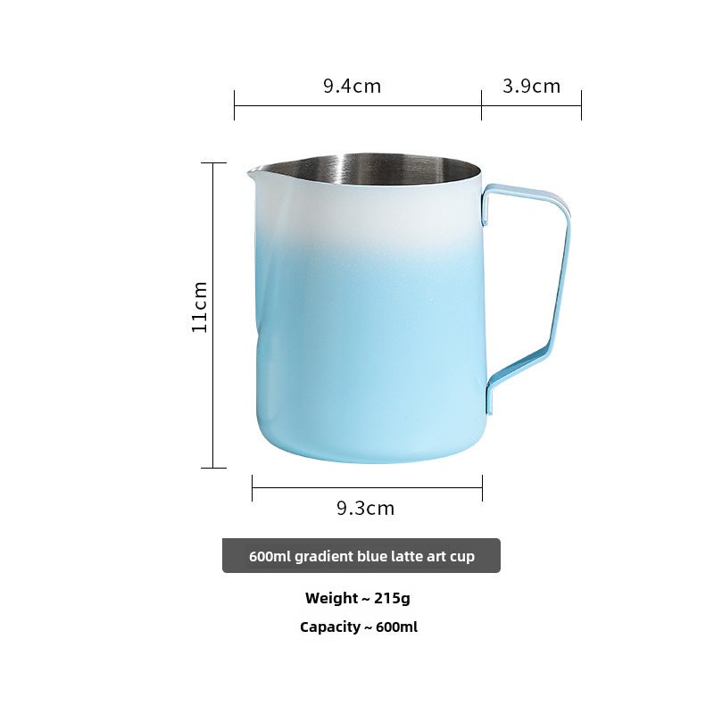 304 stainless steel flower cup pointed mouth coffee flower jar milk bubble cup gradient color creative household coffee utensils(600ml gradient blue) - Image 1
